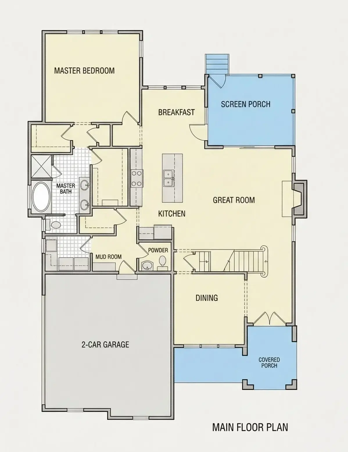 Main Floor 18 – 2-Story House Plan 3422 ft²: 5 Beds, 3.5 Baths, Open Floor Plan, 2-Car Garage — 70890R