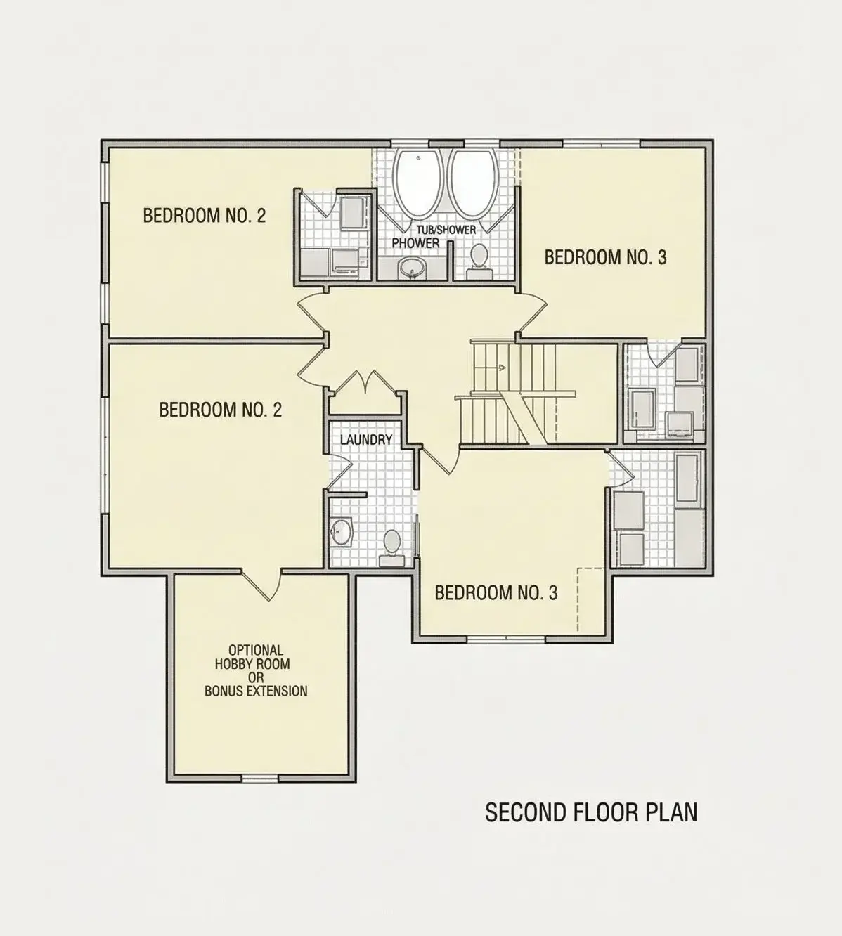 Second Floor 19 – 2-Story House Plan 3422 ft²: 5 Beds, 3.5 Baths, Open Floor Plan, 2-Car Garage — 70890R