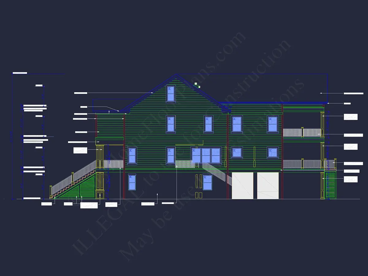 Exterior Elevations 21 – 3-Story House Plan 4005 ft²: 3 Beds, 4 Baths, Open Floor Plan, 2-Car Garage — 58990R