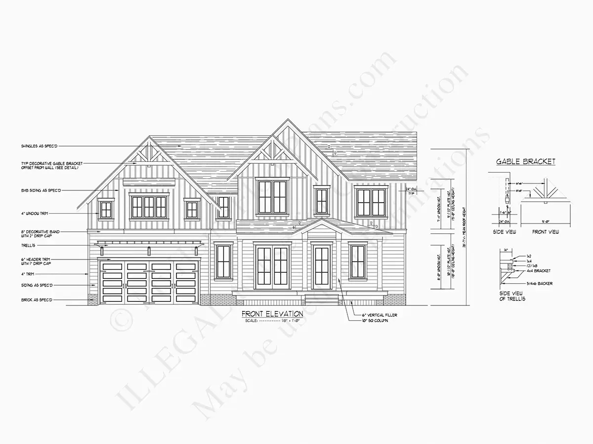 Exterior Elevations 18 – 2-Story House Plan 3154 ft²: 3 Beds, Home Office, 3.5 Baths, Open Floor Plan, 2-Car Garage — 21252R