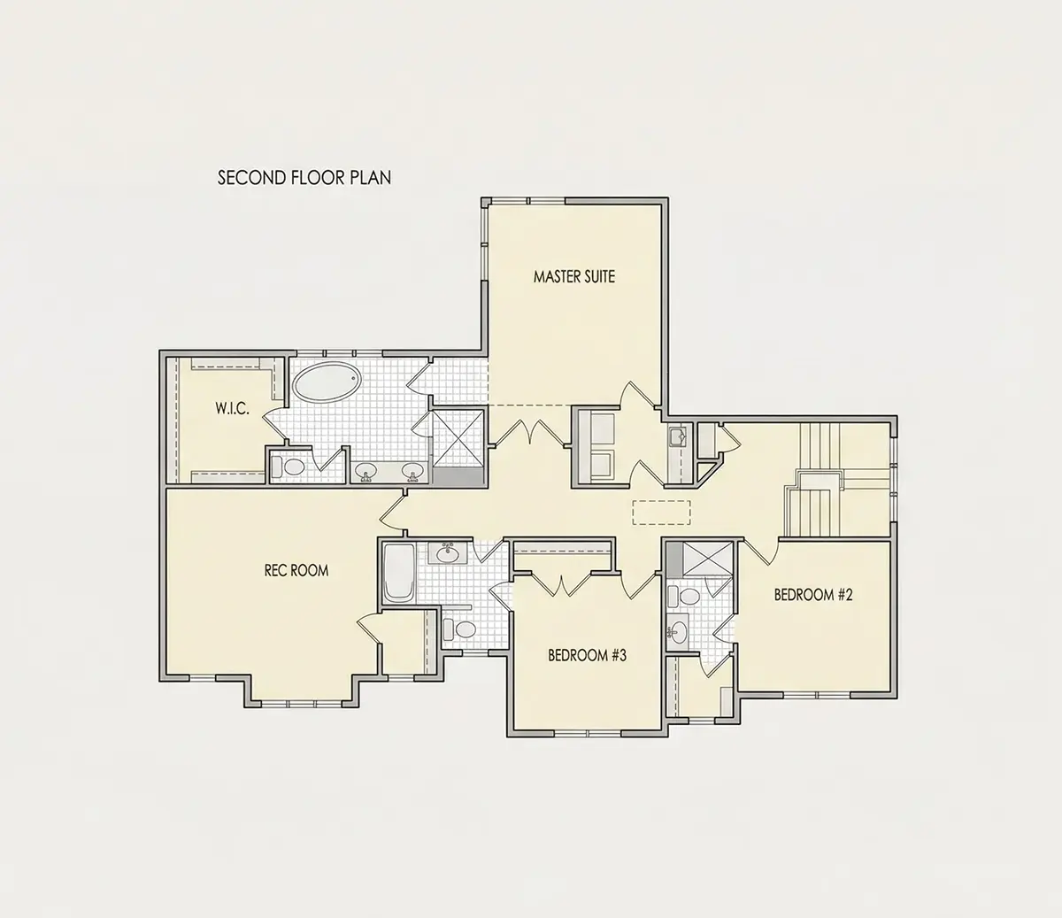 Second Floor 23 – 2-Story House Plan 3154 ft²: 3 Beds, Home Office, 3.5 Baths, Open Floor Plan, 2-Car Garage — 21252R