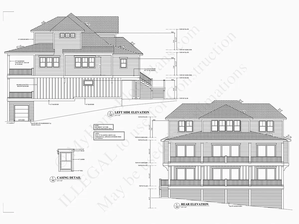 Exterior Elevations 7 – 3-Story House Plan 4670 ft²: 4 Beds, Home Office, 3.5 Baths, Open Floor Plan, 2-Car Garage — 92833R