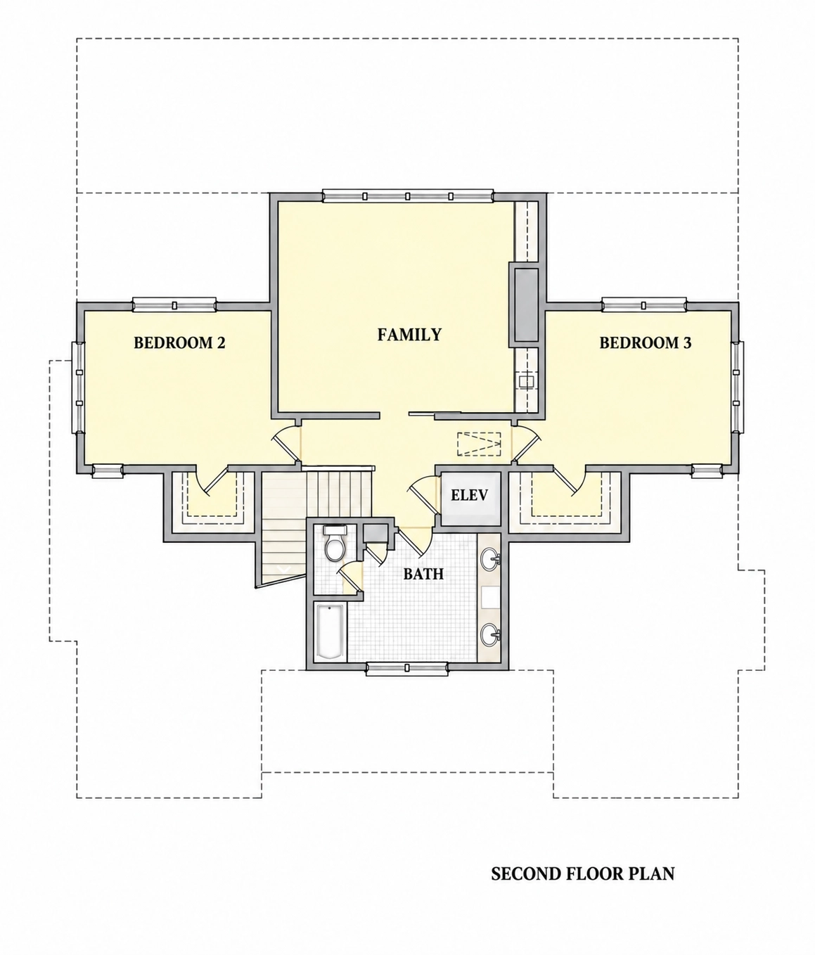Second Floor 10 – 3-Story House Plan 4670 ft²: 4 Beds, Home Office, 3.5 Baths, Open Floor Plan, 2-Car Garage — 92833R
