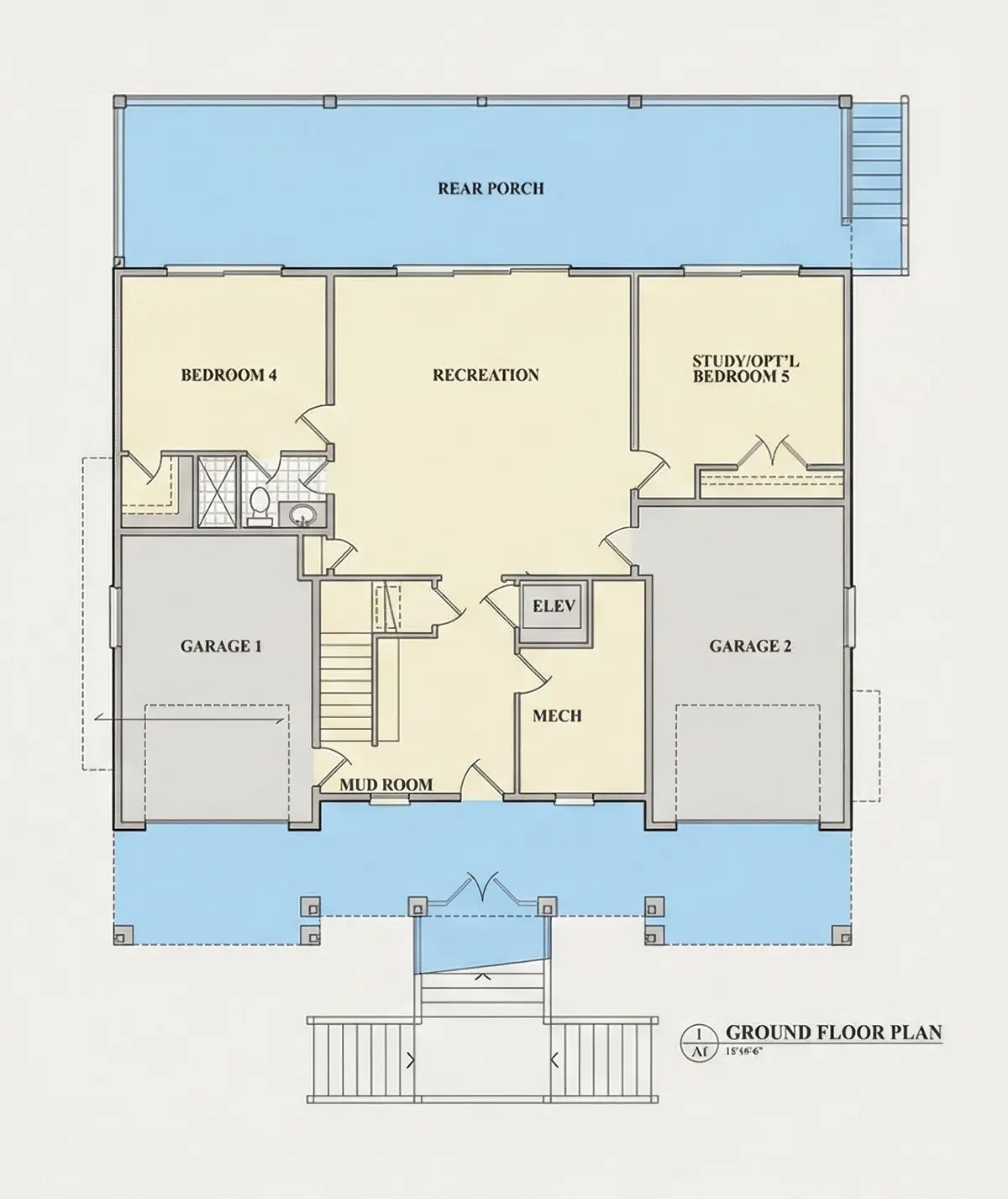 Basement 8 – 3-Story House Plan 4670 ft²: 4 Beds, Home Office, 3.5 Baths, Open Floor Plan, 2-Car Garage — 92833R