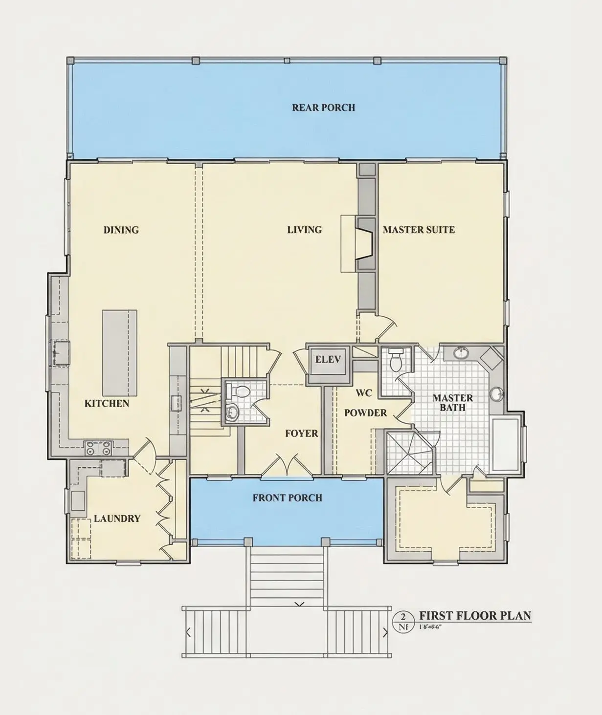 Main Floor 9 – 3-Story House Plan 4670 ft²: 4 Beds, Home Office, 3.5 Baths, Open Floor Plan, 2-Car Garage — 92833R