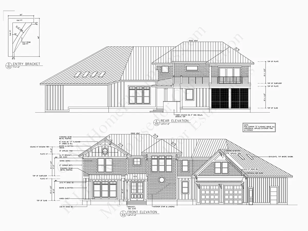 Exterior Elevations 6 – More House Plan 4057 ft²: 3 Beds, 3.5 Baths, 3-Car Garage — 81823R