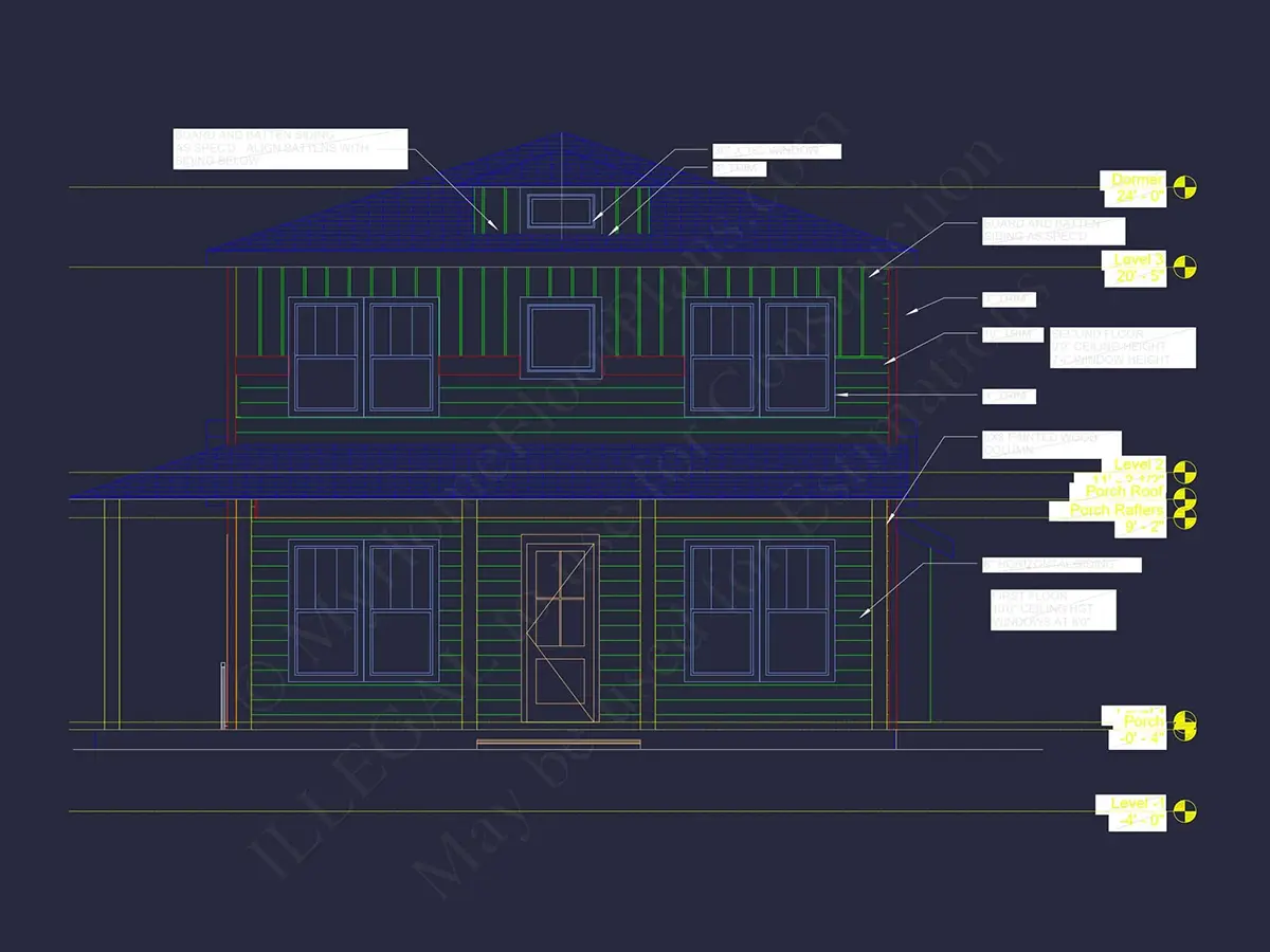 Exterior Elevations 20 – 2-Story House Plan 2649 ft²: 3 Beds, Home Office, 3 Baths, Open Floor Plan, without Garage — 39006R