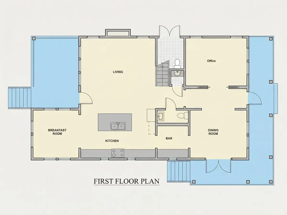 Main Floor 23 – 2-Story House Plan 2649 ft²: 3 Beds, Home Office, 3 Baths, Open Floor Plan, without Garage — 39006R