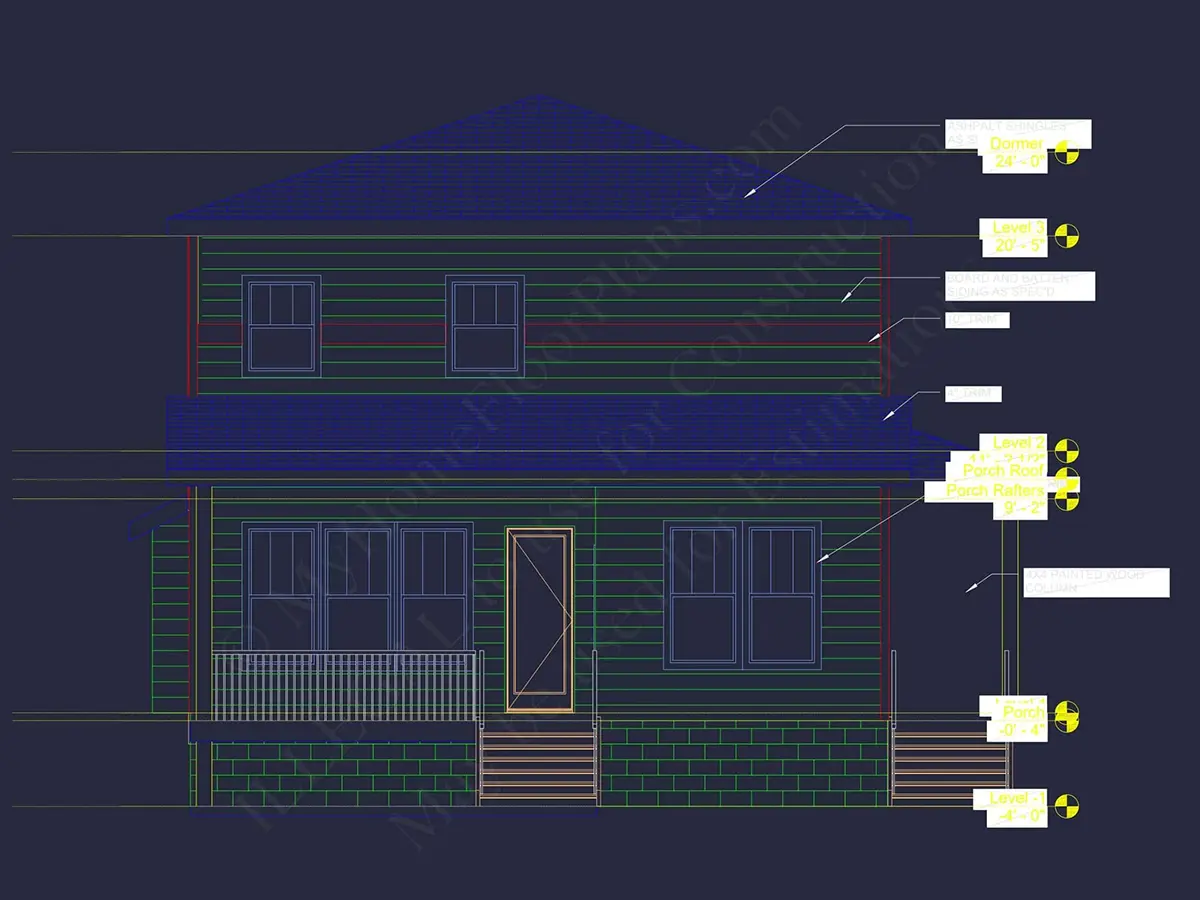 Exterior Elevations 22 – 2-Story House Plan 2649 ft²: 3 Beds, Home Office, 3 Baths, Open Floor Plan, without Garage — 39006R