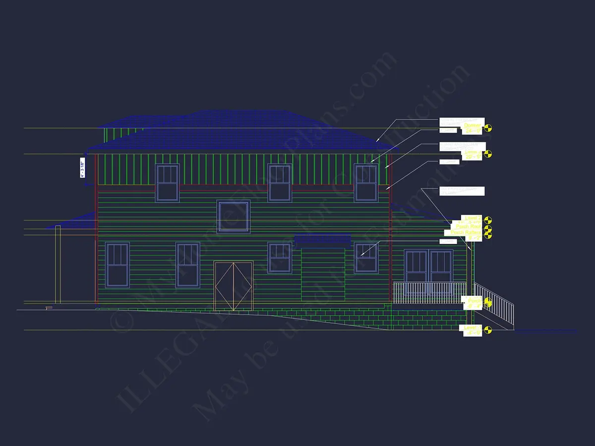 Exterior Elevations 21 – 2-Story House Plan 2649 ft²: 3 Beds, Home Office, 3 Baths, Open Floor Plan, without Garage — 39006R