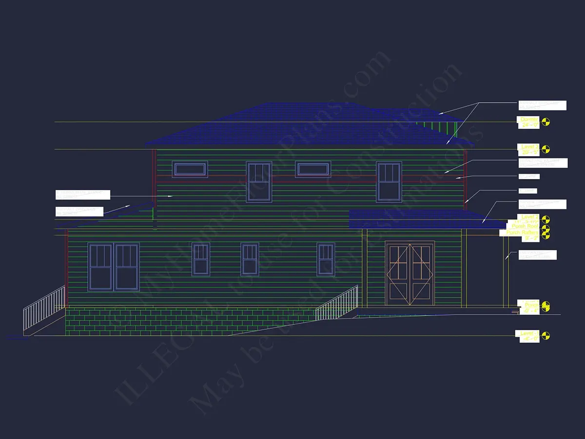 Exterior Elevations 19 – 2-Story House Plan 2649 ft²: 3 Beds, Home Office, 3 Baths, Open Floor Plan, without Garage — 39006R
