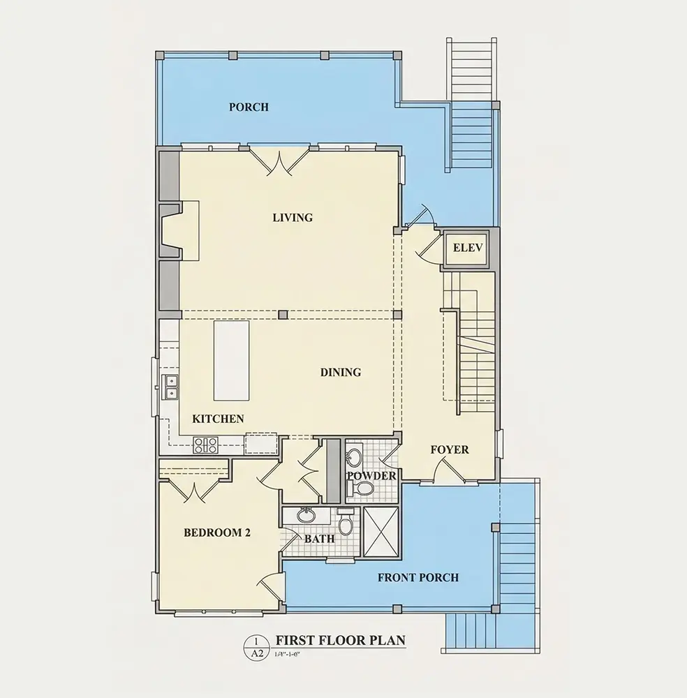 Main Floor 9 – 3-Story House Plan 2785 ft²: 4 Beds, 3.5 Baths, Open Floor Plan, 2-Car Garage — 70970R
