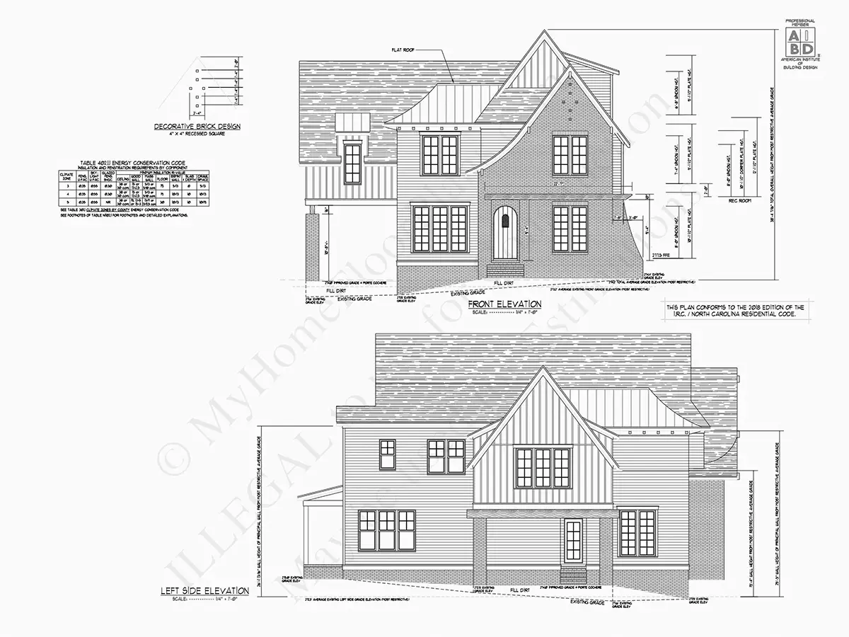 Exterior Elevations 19 – 2-Story House Plan 4448 ft²: 5 Beds, 4.5 Baths, Open Floor Plan, 1-Car Garage — 95263R