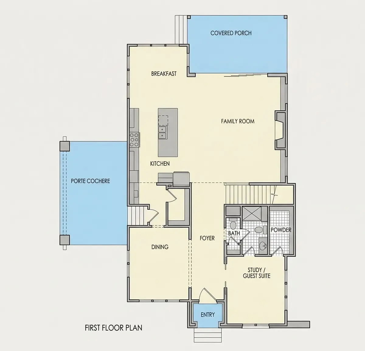 Main Floor 22 – 2-Story House Plan 4448 ft²: 5 Beds, 4.5 Baths, Open Floor Plan, 1-Car Garage — 95263R