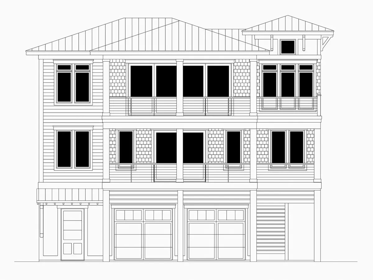 Exterior Elevations 6 – 3-Story House Plan 3315 ft²: 4 Beds, 4.5 Baths, Open Floor Plan, 2-Car Garage — 90946R