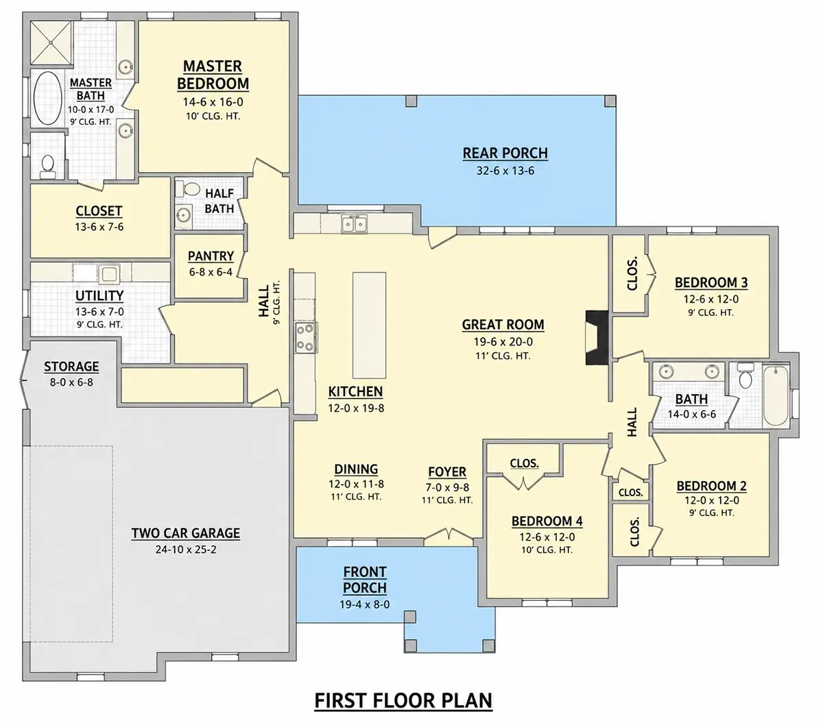 Main Floor 18 – 1.5-Story House Plan 2589 ft²: 4 Beds, 3.5 Baths, Open Floor Plan, 2-Car Garage — 14691R