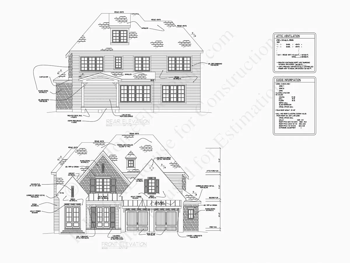 Exterior Elevations 6 – 2-Story House Plan 3223 ft²: 4 Beds, 4.5 Baths, Open Floor Plan, 2-Car Garage — 29805R