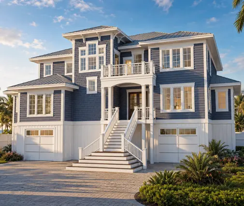 Thumbnail 1 – 3-Story House Plan 6164 ft²: 4 Beds, 5.5 Baths, Open Floor Plan, 4-Car Garage — 90915R