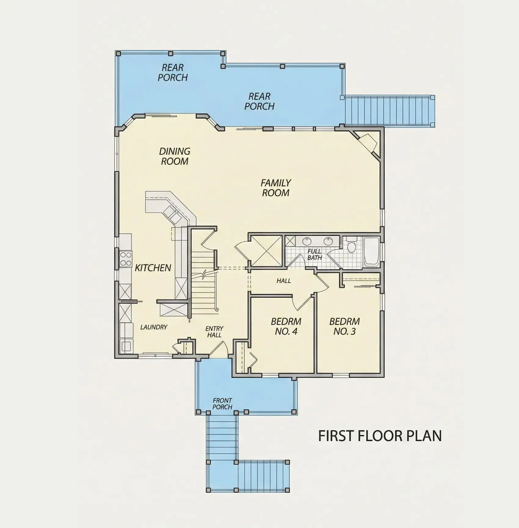 Main Floor 9 – 3-Story House Plan 2696 ft²: 4 Beds, 3 Baths, Open Floor Plan, 2-Car Garage — 25020R