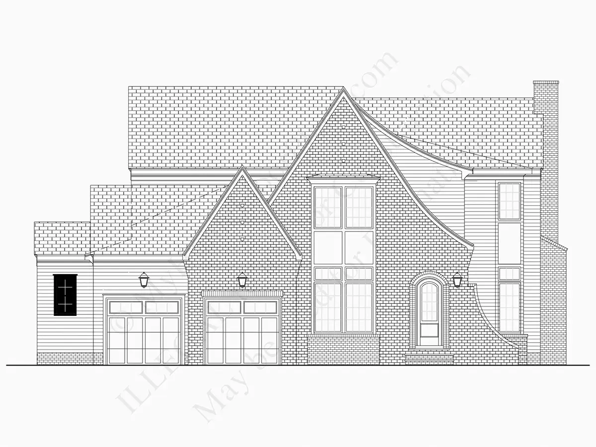 Exterior Elevations 9 – 2-Story House Plan 3590 ft²: 4 Beds, Home Office, 4.5 Baths, Open Floor Plan, 2-Car Garage — 74831R