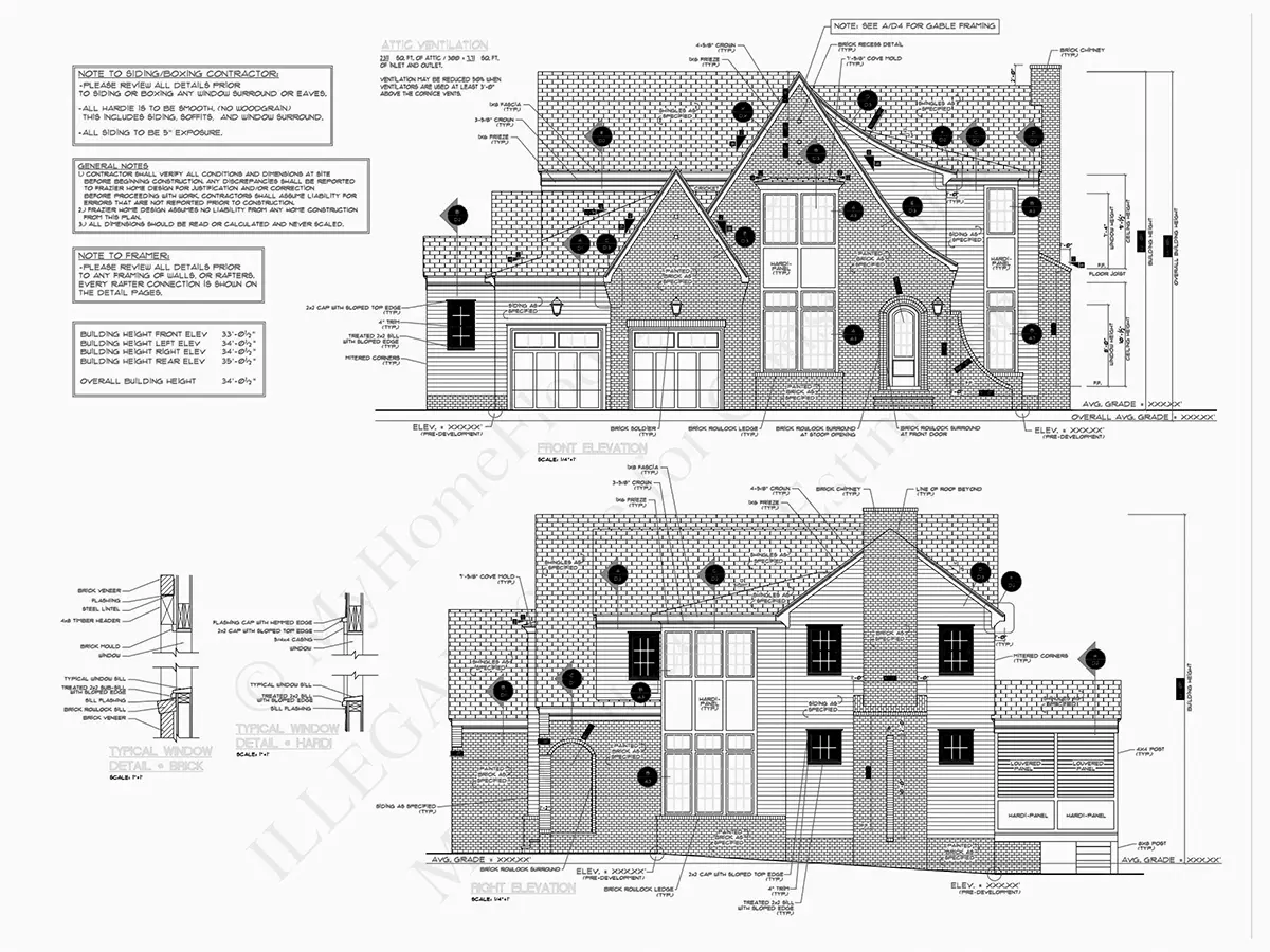 Exterior Elevations 10 – 2-Story House Plan 3590 ft²: 4 Beds, Home Office, 4.5 Baths, Open Floor Plan, 2-Car Garage — 74831R