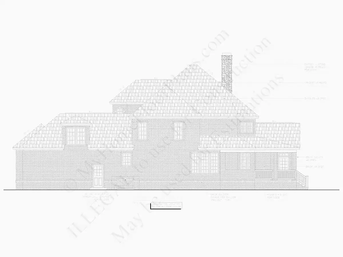 Exterior Elevations 24 – 2-Story House Plan 3565 ft²: 4 Beds, Home Office, 4.5 Baths, Open Floor Plan, 2-Car Garage — 20933R