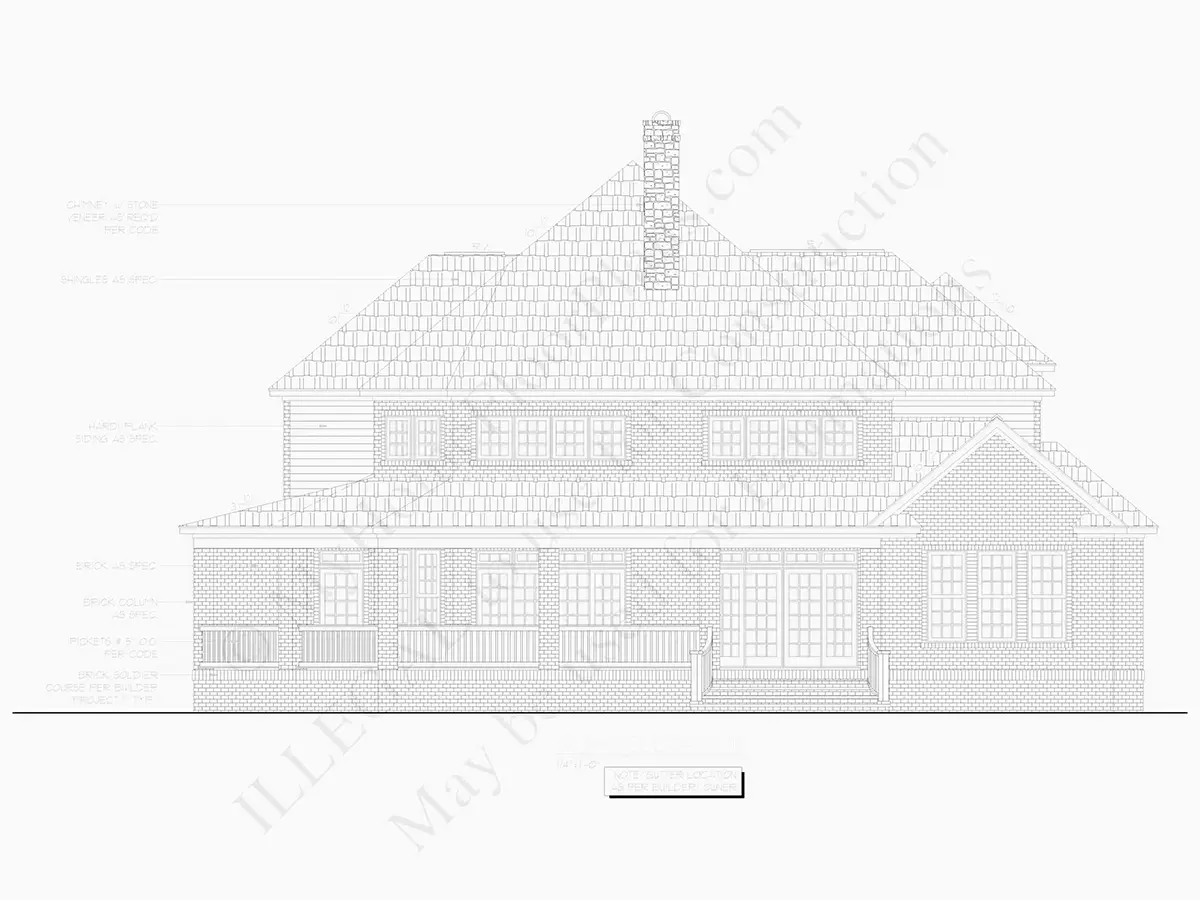 Exterior Elevations 26 – 2-Story House Plan 3565 ft²: 4 Beds, Home Office, 4.5 Baths, Open Floor Plan, 2-Car Garage — 20933R