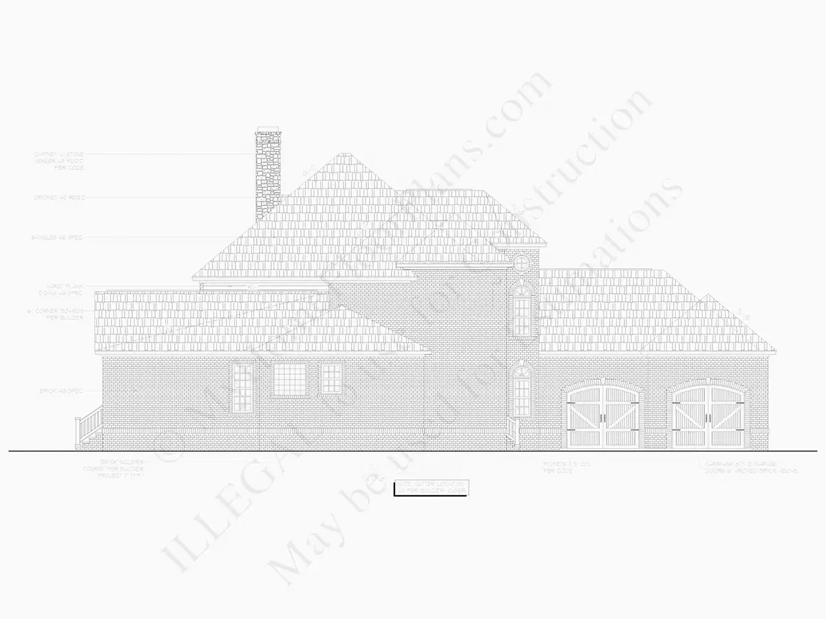 Exterior Elevations 25 – 2-Story House Plan 3565 ft²: 4 Beds, Home Office, 4.5 Baths, Open Floor Plan, 2-Car Garage — 20933R