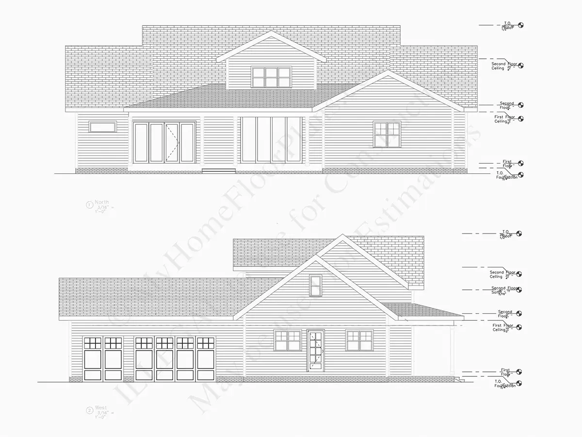 Exterior Elevations 20 – 1.5-Story House Plan 3669 ft²: 4 Beds, Home Office, 4.5 Baths, Open Floor Plan, 3-Car Garage — 11321R