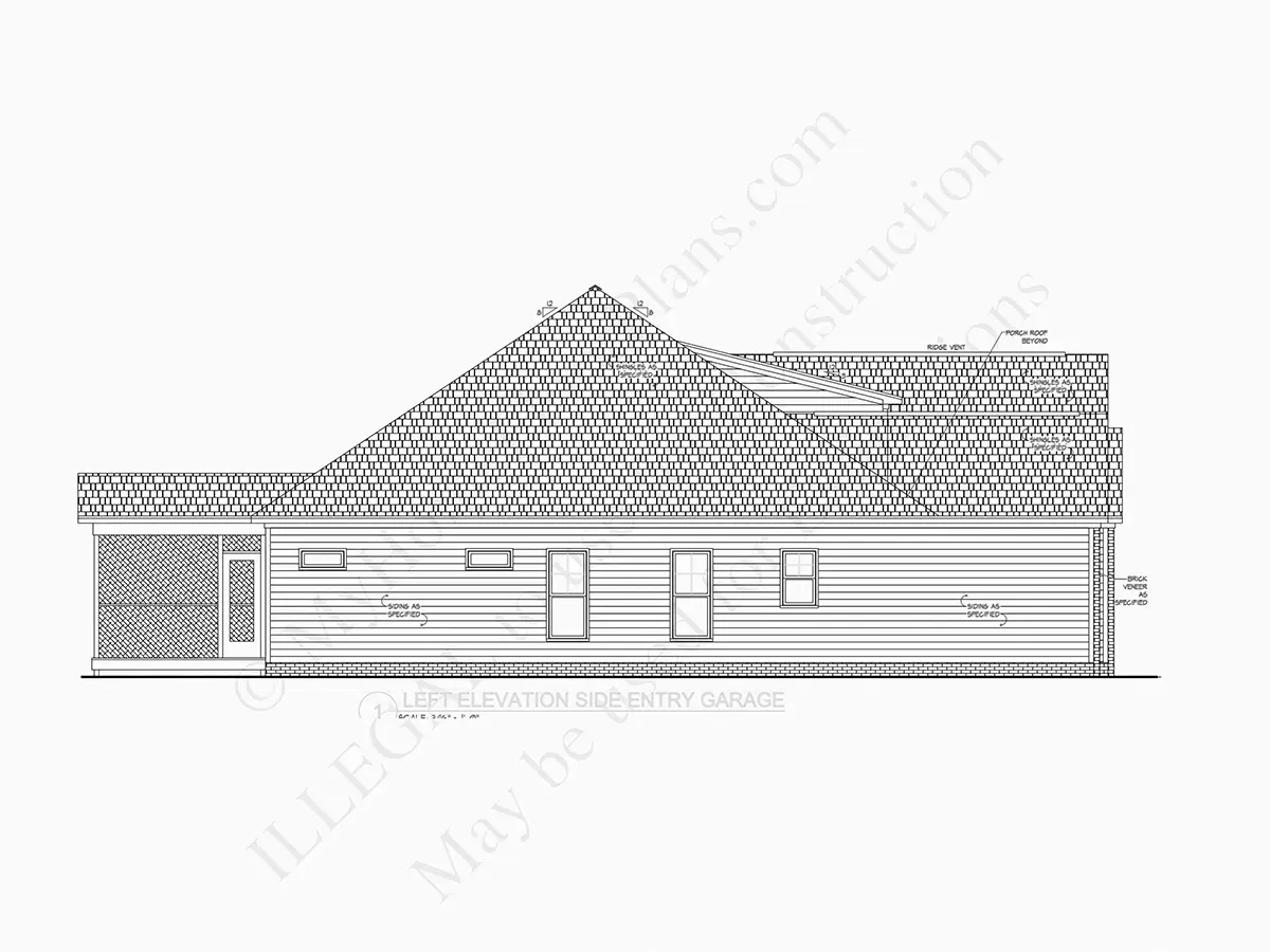 Exterior Elevations 14 – 1.5-Story House Plan 2836 ft²: 3 Beds, 3 Baths, Open Floor Plan, 2-Car Garage — 85125R