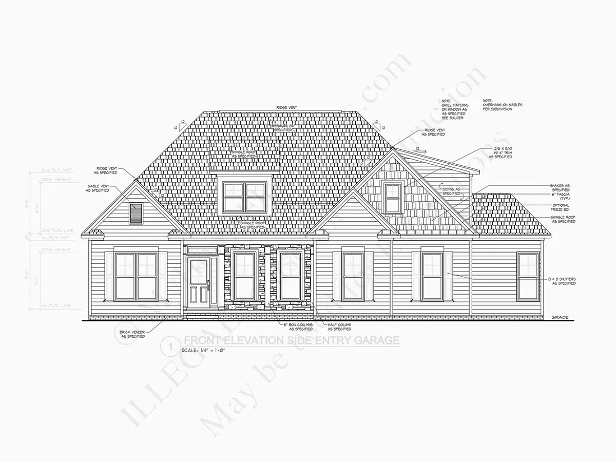 Exterior Elevations 12 – 1.5-Story House Plan 2836 ft²: 3 Beds, 3 Baths, Open Floor Plan, 2-Car Garage — 85125R
