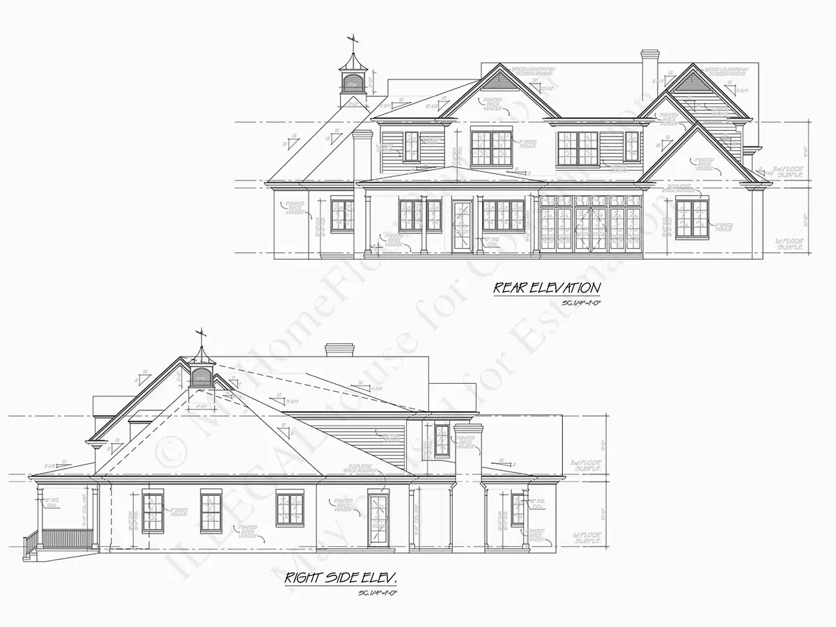 Exterior Elevations 9 – 2-Story House Plan 6086 ft²: 6 Beds, 6 Baths, 2-Car Garage — 25088R