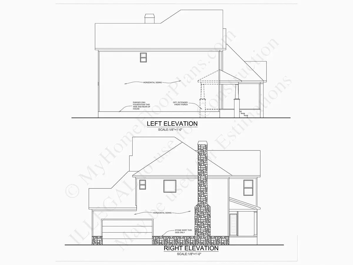 Exterior Elevations 23 – 2-Story House Plan 2655 ft²: 3 Beds, 2.5 Baths, Open Floor Plan, 2-Car Garage — 83552R