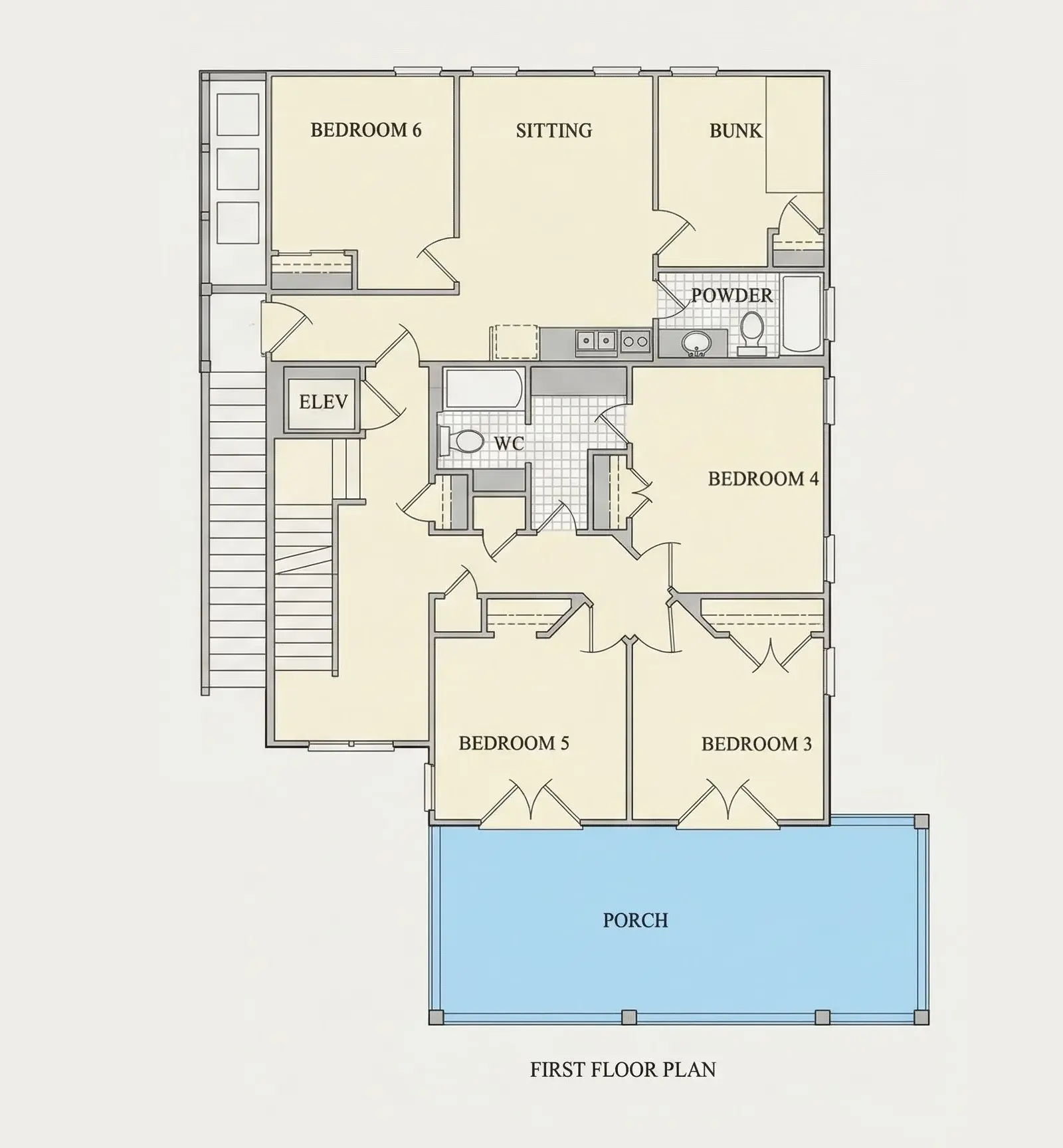 Main Floor 8 – 3-Story House Plan 6098 ft²: 6 Beds, Home Office, 3.5 Baths, Open Floor Plan, 4-Car Garage — 55440R
