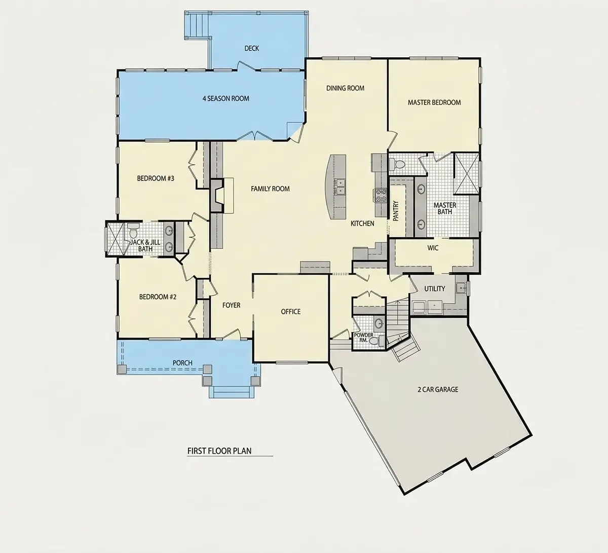 Main Floor 25 – 1.5-Story House Plan 3783 ft²: 3 Beds, Home Office, 3.5 Baths, Open Floor Plan, 2-Car Garage — 29718R
