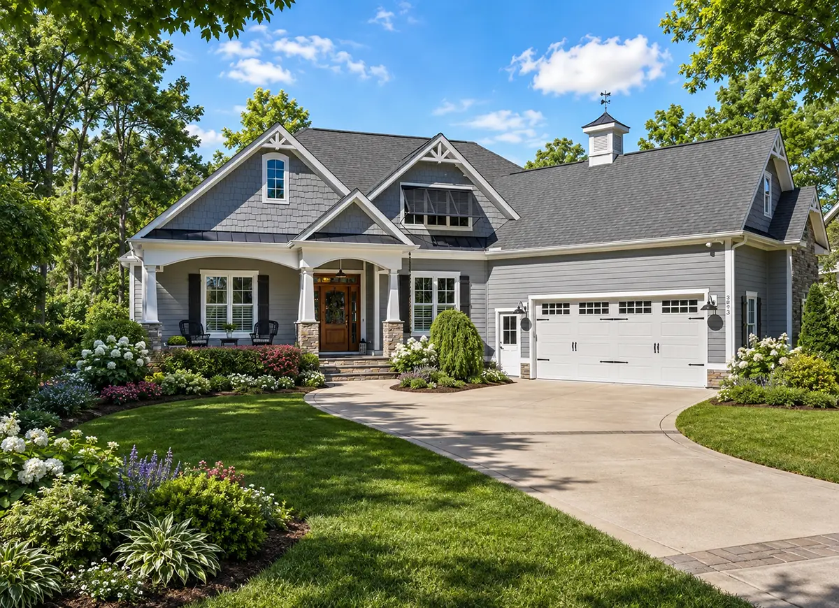 Main Images 2 – 1.5-Story House Plan 3783 ft²: 3 Beds, Home Office, 3.5 Baths, Open Floor Plan, 2-Car Garage — 29718R