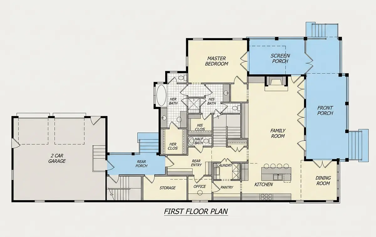 Main Floor 11 – 2-Story House Plan 5013 ft²: 4 Beds, Home Office, 5.5 Baths, Open Floor Plan, 2-Car Garage — 10656R