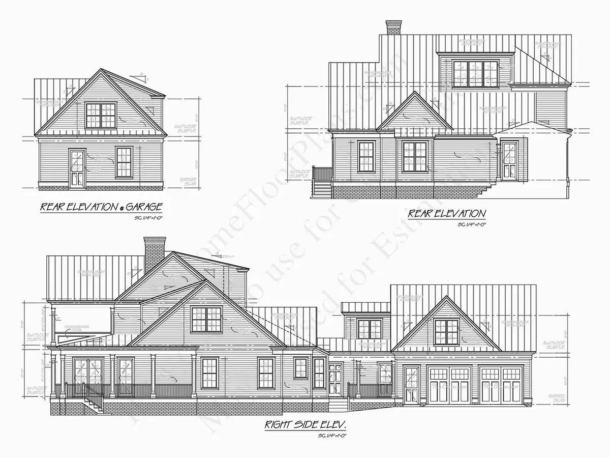 Exterior Elevations 10 – 2-Story House Plan 5013 ft²: 4 Beds, Home Office, 5.5 Baths, Open Floor Plan, 2-Car Garage — 10656R