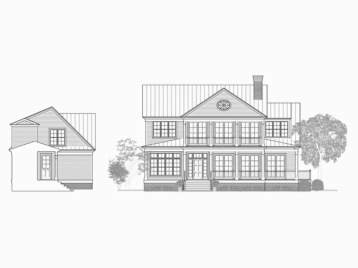 Exterior Elevations 5 – 2-Story House Plan 5013 ft²: 4 Beds, Home Office, 5.5 Baths, Open Floor Plan, 2-Car Garage — 10656R