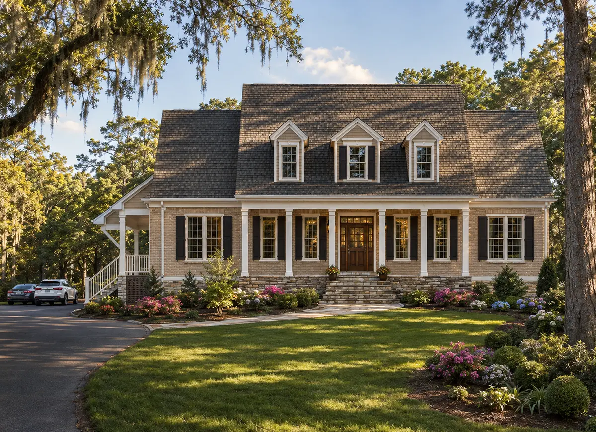 Main Images 2 – 1.5-Story House Plan 3215 ft²: 4 Beds, Home Office, 3.5 Baths, Open Floor Plan, 3-Car Garage — 28129R