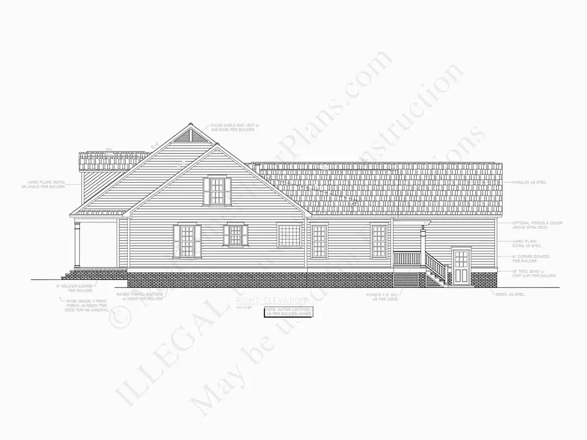 Exterior Elevations 9 – 1.5-Story House Plan 3215 ft²: 4 Beds, Home Office, 3.5 Baths, Open Floor Plan, 3-Car Garage — 28129R