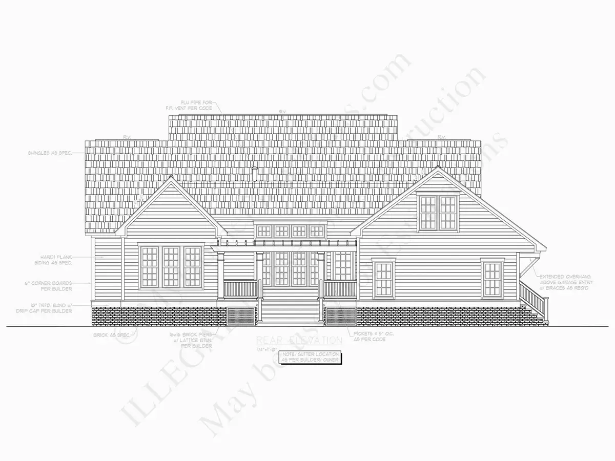 Exterior Elevations 7 – 1.5-Story House Plan 3215 ft²: 4 Beds, Home Office, 3.5 Baths, Open Floor Plan, 3-Car Garage — 28129R