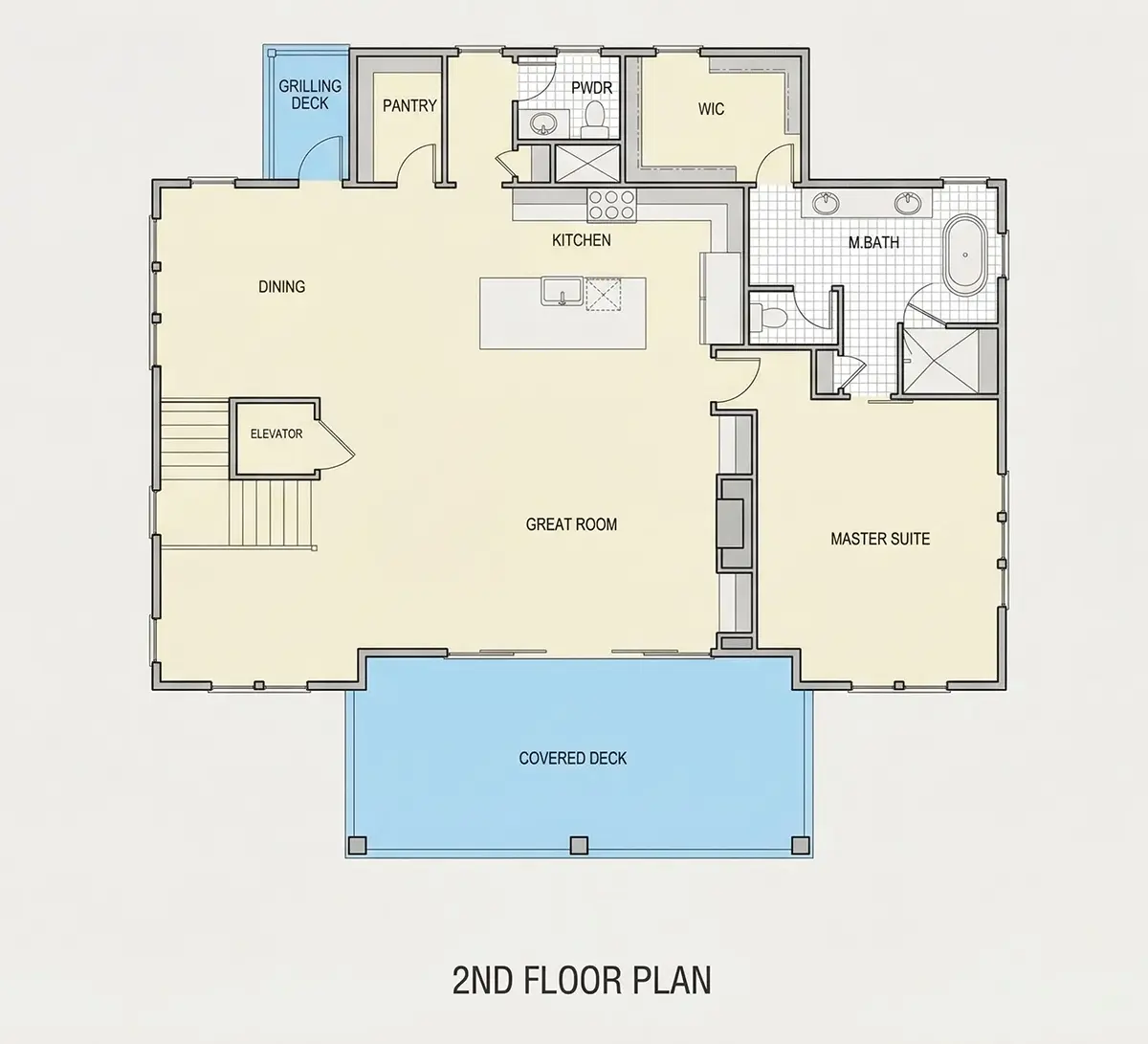 Second Floor 11 – 3-Story House Plan 3464 ft²: 5 Beds, 3.5 Baths, Open Floor Plan, 2-Car Garage — 63179R