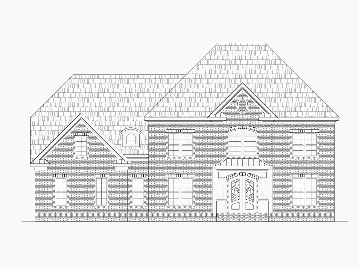 Exterior Elevations 24 – 2-Story House Plan 2519 ft²: 4 Beds, Home Office, 3 Baths, Open Floor Plan, 3-Car Garage — 20216R
