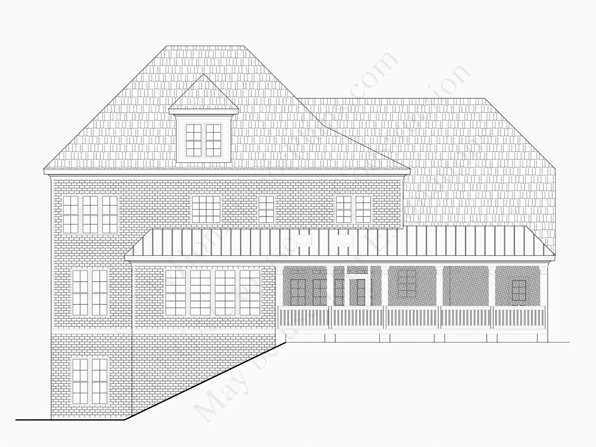 Exterior Elevations 26 – 2-Story House Plan 2519 ft²: 4 Beds, Home Office, 3 Baths, Open Floor Plan, 3-Car Garage — 20216R