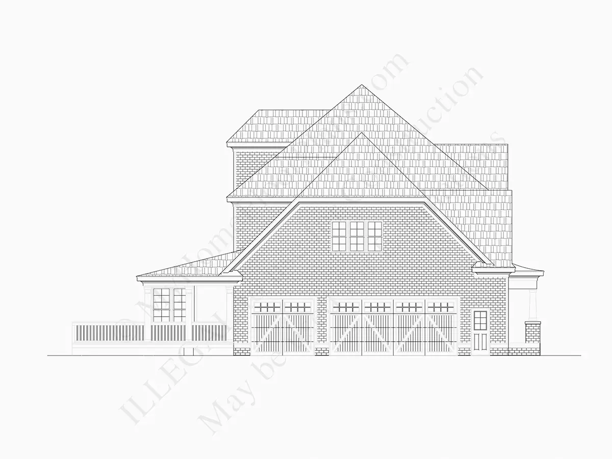 Exterior Elevations 27 – 2-Story House Plan 2519 ft²: 4 Beds, Home Office, 3 Baths, Open Floor Plan, 3-Car Garage — 20216R