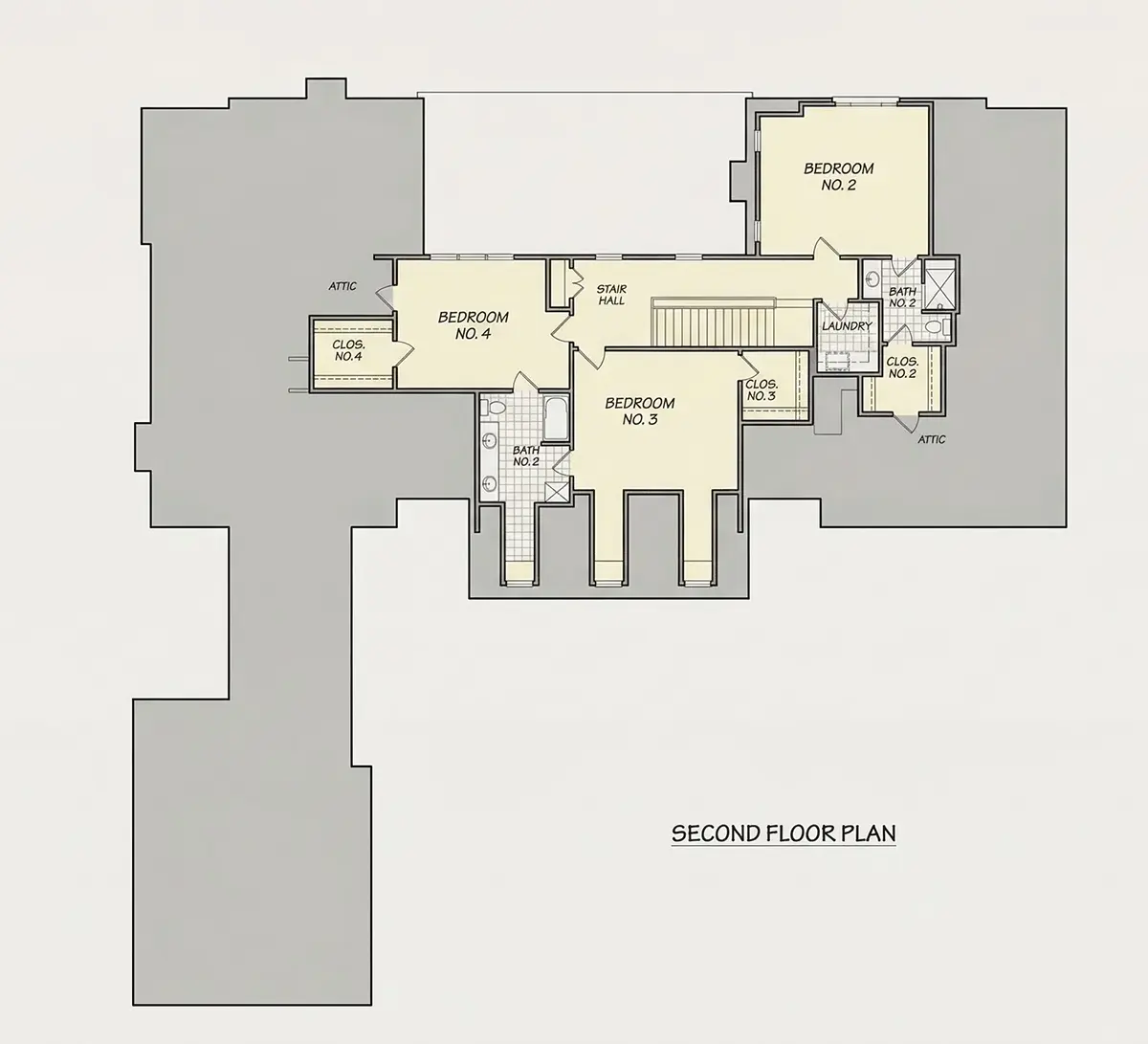 Second Floor 11 – 1.5-Story House Plan with Basement 4907 ft²: 4 Beds, 4.5 Baths, Open Floor Plan, 2-Car Garage — 81789R