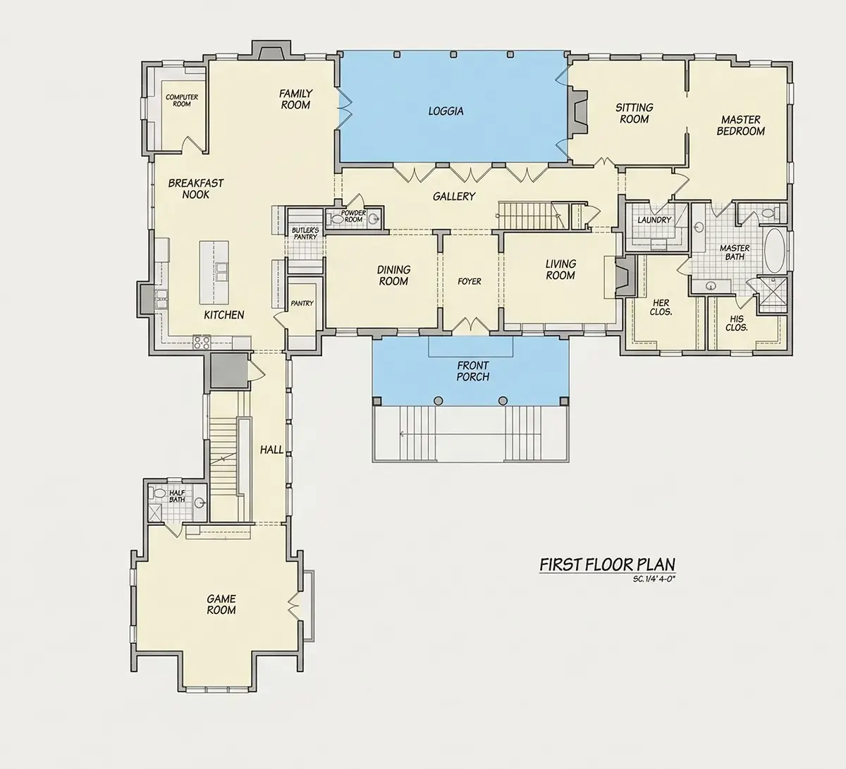 Main Floor 10 – 1.5-Story House Plan with Basement 4907 ft²: 4 Beds, 4.5 Baths, Open Floor Plan, 2-Car Garage — 81789R