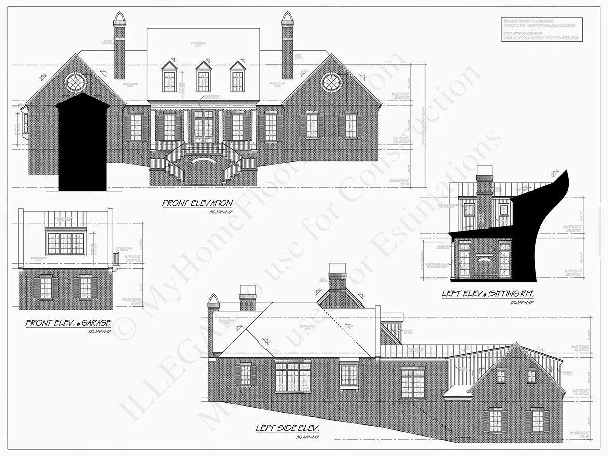 Exterior Elevations 7 – 1.5-Story House Plan with Basement 4907 ft²: 4 Beds, 4.5 Baths, Open Floor Plan, 2-Car Garage — 81789R