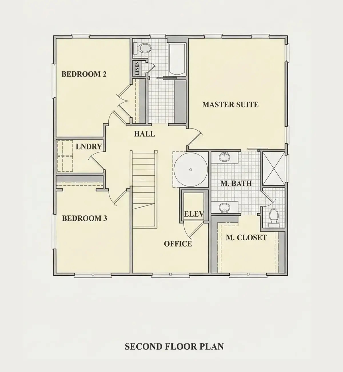 Second Floor 9 – 3-Story House Plan 2722 ft²: 4 Beds, 3.5 Baths, Open Floor Plan, without Garage — 32819R